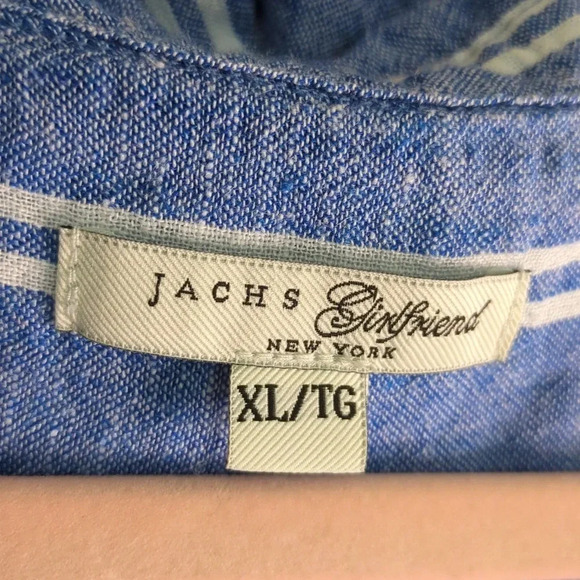 Jach's Girlfriend New York Linen Blend Nautical Striped  Tie Front Button Up - Picture 4 of 10